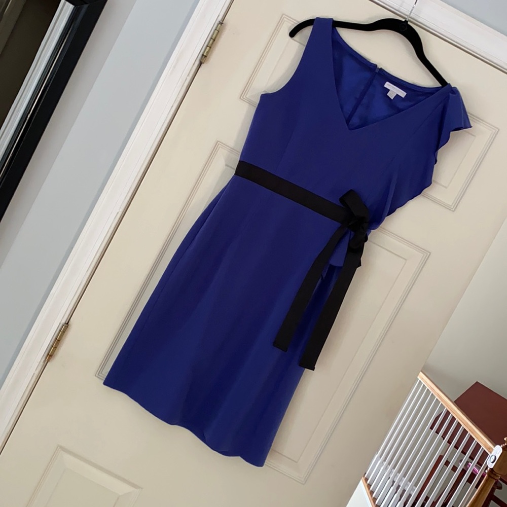 Blue asymmetrical Dress with ribbons detail-4